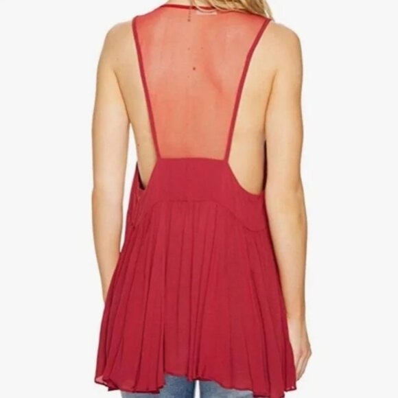 Free People Intimately Sheer Illusion V Neck Sleeveless Top, Red - Size XS. - Picture 2 of 15